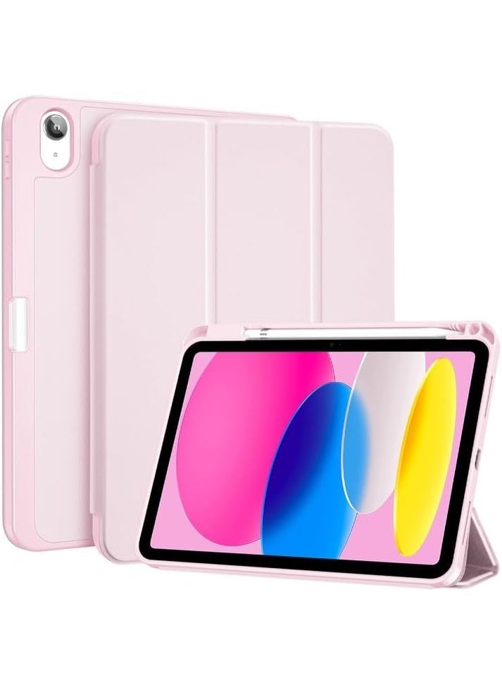 جراب لجهاز iPad A16 2025 الجيل الحادي عشر 11 بوصة / iPad الجيل العاشر 2022 10.9 بوصة مع حامل قلم، مصنوع من جلد PU متين، وغطاء خلفي مرن من مادة TPU مقاوم للصدمات، مزود بخاصية التشغيل/الإيقاف التلقائي (لون وردي فاتح). - Image 1